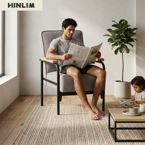Sillón Individual Moderno y Contemporáneo de Tela con Relleno de Espuma, Estructura Metálica y Brazos de Madera para Sala de Estar o Muebles de Villa - Product Image 6
