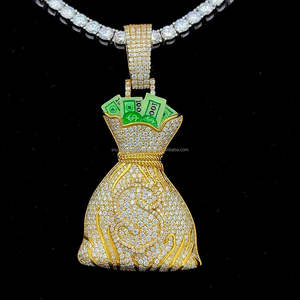 จี้ทองเคลือบ925เงิน VVS เพชรโมอิสซาไนต์สีเหลืองห้อยกระเป๋าทรงเงินแบบแข็งจี้เครื่องรางรูปดอลลาร์หรูหรา - Product Image 1