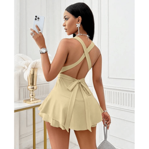 Minivestido o mono con cuello en V profundo, espalda cruzada y dobladillo con volantes - Product Image 2