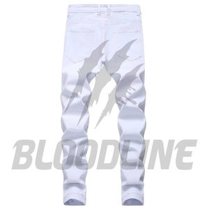 Jean en denim de coton blanc coupe slim droite pour homme Bloodline, style décontracté mi-saison - Product Image 1