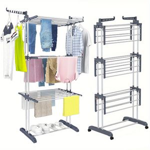 Séchoir à linge pliable en acier inoxydable à 4 niveaux de 67,7 pouces avec base pliable de 67,7 pouces, séchoir à linge mobile - Product Image 1