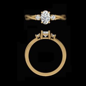 Elegante Anillo de Compromiso de Oro Amarillo de 14k/18k con Diamante Ovalado de 0.43 Quilates, Banda Trenzada Única y Detalles Redondos, Joyería Nupcial - Product Image 2