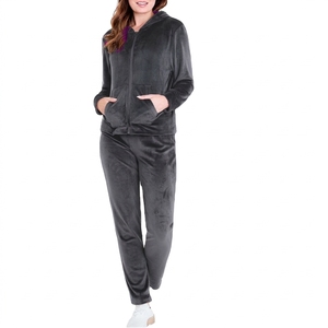 Women's <b>Plus</b> <b>Size</b> <b>Velour</b> <b>Tracksuit</b> Set Hooded Full Length Solid Color Fleece Zipper Fly Casual Winter Wear - Product Image 5