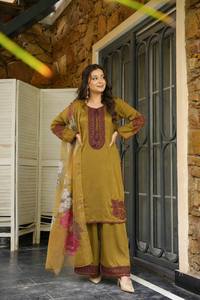 Conjunto indio-pakistaní bordado con flores, mezcla de seda, Salwar Kameez con chal para fiestas y bodas - Product Image 2