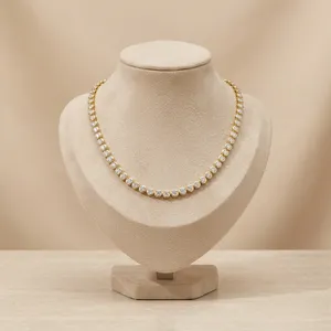 Collar de cadena tipo tenis con halo de oro y diamantes cultivados en laboratorio, estilo hip-hop, joyería fina, certificado IGI, oro cálido - Product Image 1