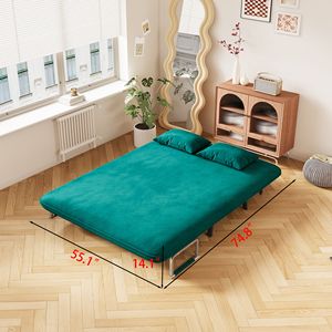 Divano Letto Convertibile Verde Antico da 55 Pollici in Velluto, Pieghevole a Tre Ante con Schienale Regolabile e Cuscino, Chaise Longue Relax by Co - Product Image 6