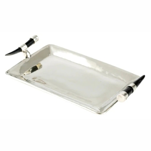 Juego de bandejas de lujo de acero inoxidable plateado con asa de cuerno, bandejas rectangulares decorativas de metal para hotel, bodas y decoración del hogar - Product Image 6