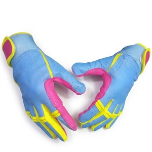Guantes de bateo de béisbol y softbol de cuero genuino de alta calidad, puño corto, guantes de bateo de béisbol de Color azul rosa y amarillo - Product Image 3