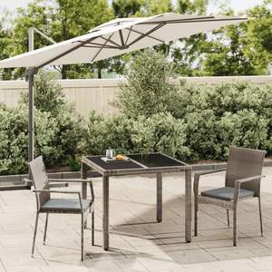 Ensemble de salle à manger pour jardin en rotin PE gris avec acier thermolaqué et verre trempé, élégant et durable - Product Image 1