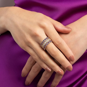Bague Cocktail Améthyste Plaqué Or 9K Sertissage Pavé Pierres Rondes Bague de Fiançailles Glamour pour Femme Pierre de Naissance de Février - Product Image 4