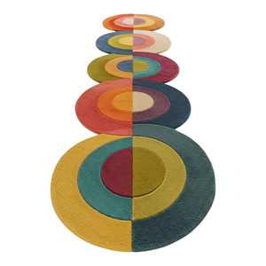 Alfombra de Pasillo Moderna de Estilo Abstracto con Burbujas Coloridas, 100% Lana de Nueva Zelanda, Hecha a Mano, con Círculos Geométricos Superpuestos - Product Image 1