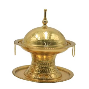 Handmade Hammered Brass Dates Serving Bowl Antique Gold Khajoor <b>Pot</b> With Tray For Tabletop Home Decor & Guest Serving Bowl - Product Image 1