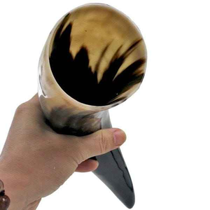 Natural <b>Horn</b> Color <b>Drinking</b> <b>Horn</b> with Leather Stand Handicraft Polished Style for Christmas Unique Animal Design - Product Image 3