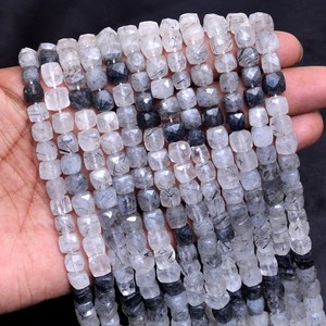 Rutilated Quartz 7mm-8mm Faceted <b>Cube</b> Briolette Beads Natural Black Rutile Semi Precious Gemstone 3D Box Fancy Beads For Jewelry - Product Image 2