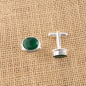 Niharika Gems Luxury Green Onyx Gemstone <b>Cuff</b> Links Set Jewellery with Channel Setting in 925 Silver for Unisex Everyday Wear - Product Image 3