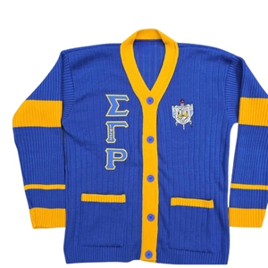 Cardigan en tricot rayé personnalisé Sigma Gamma Rho pour femme, brodé de lettres grecques, boutonné sur le devant, style mode - Product Image 3