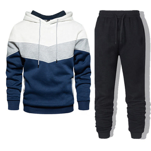 Conjunto Deportivo Unisex de Dos Piezas con Sudadera con Capucha de Algodón 100% Grueso en Amarillo, Azul y Blanco y Pantalones Deportivos Negros con Logotipo Personalizado - Product Image 3