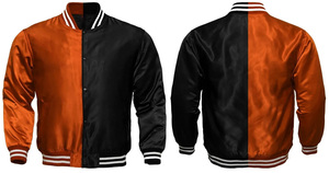 Veste universitaire en satin bicolore personnalisée pour homme, orange et noir, style bomber, uniforme de baseball Letterman, vente en gros - Product Image 2