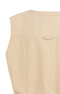 Gilet sans manches beige pour femme, col sans revers, couleur unie, tissu tissé, style minimaliste, vêtement d'extérieur, longueur normale - Product Image 3
