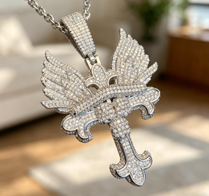 Angel Wing <b>Cross</b> Pendant Necklace Zircon Micro Insert Silver Chain Gold Plated Rhodium Plated Jewelry Unisex Gift Daily Wear - Product Image 1