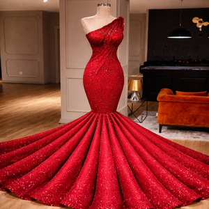 Vestido de noche de lujo con lentejuelas y corte de pez |   Elegante Vestido Formal con Silueta de Sirena, Vestido Ajustado Tipo Trompeta para Galas y Bodas - Product Image 1