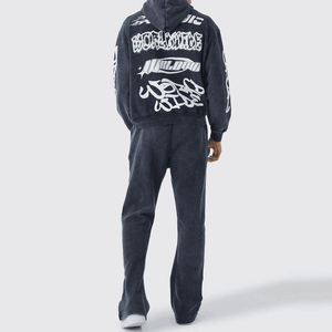 Ensemble sweat à capuche et pantalon de survêtement personnalisé pour homme, broderie appliquée, effet vieilli, coupe oversize, délavé soleil, survêtement zippé, ensemble de jogging évasé - Product Image 6