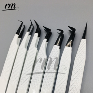 RMI Private Label 45 90 Degree L Shape Fiber Tip Stainless Steel Anti-Magnetic Tweezers 10mm Length Eyelash Tweezers - Product Image 3