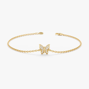 Pulsera de Mariposa con Diamantes de Laboratorio VB-21SR en Oro Amarillo de 10K y 14K, Cadena de Eslabones de Plata 925, Pulseras con Dijes para Mujer, Joyería Fina - Product Image 3