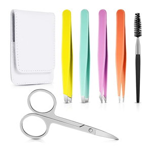 Juego de Pinzas para Cejas de Acero Inoxidable Moderno con Tijeras y Cepillo, 4 Colores, Punta Puntiaguda, Duradero para un Aseo Preciso - Product Image 5