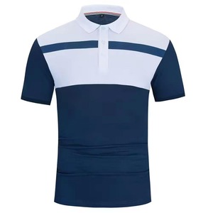 Polo à manches courtes noir pour homme, tricoté, décontracté, avec blocs de couleur et rayures blanches - Product Image 2