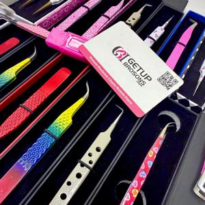 Custom 45/90/Straight Powder Coating <b>Silver</b> Diamond Grip Curved Stainless Steel Smooth/Fiber Tip Eyelash Extensions Tweezers - Product Image 6