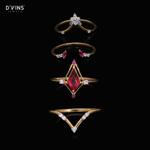 Anillo de Boda Único D'VINS con Rubí en Forma de Cometa y 3 Bandas de Diamantes en Oro de 14k - Conjunto de Anillos de Rubí de Estilo Antiguo para Novia y Aniversario - Product Image 2