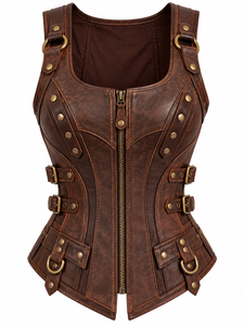Chaleco de cuero marrón para mujer, estilo corsé, steampunk, gótico, con cordones, para disfraz de motociclista - Product Image 6