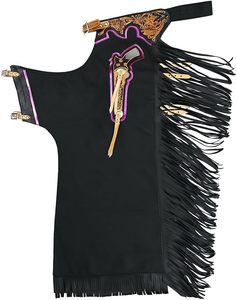 Chaps de equitación western para mujer, de cuero completo con flecos, cierre de hebilla y bolsillo decorativo - Product Image 3