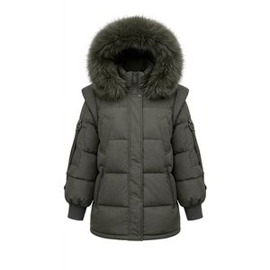 Custom Black Women's Polyester Longline Puffer Jacket Plush Fur Hood Quilted Winter <b>Coat</b> Padded Winter Outerwear - Product Image 6