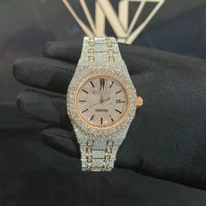 Reloj de Lujo para Hombre, Estilo Hip Hop, de Acero Inoxidable y Moissanita, con Esfera Redonda, Resistencia al Agua de 10 Bares y Cierre de Brazalete - Product Image 1