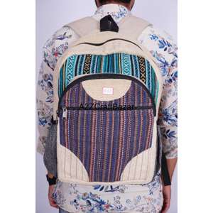 Sac à dos artisanal unisexe de taille moyenne en toile 100% coton, léger, vintage, 20L, pour camping et natation, avec fermeture éclair et boucle - Product Image 6