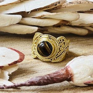 Unique Design Vintage <b>Tiger</b> <b>Eye</b> <b>Ring</b> 18k Gold Plated Ethnic Tribal Statement Design Boho Fashion Brass <b>Ring</b> Wholesale Women <b>Ring</b> - Product Image 5