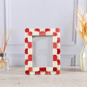 Handmade Red and <b>White</b> Bone Mosaic <b>Picture</b> <b>Frame</b> Luxury Artisan Photo Holder - Product Image 1