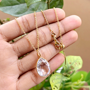 Luminous Crystal Quartz Faceted Pendant Handmade Brass Bezel Setting Jewelry 18k Gold Plated <b>Cable</b> Chain Necklace Women Wedding - Product Image 6