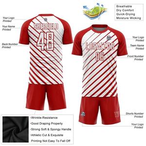 Ensemble de maillots de football personnalisés pour hommes, rayé rouge et blanc, sublimé, séchage rapide, manches courtes, col rond, uniforme d'équipe pour adultes - Product Image 4