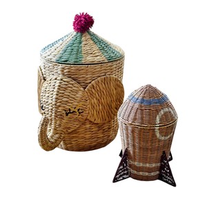 Boho Handwoven <b>Elephant</b> Water Hyacinth <b>Basket</b> Cute Animal Clothes <b>Laundry</b> Hamper Aesthetic Decorative Storage Bin for <b>Nursery</b> - Product Image 3
