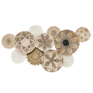 Cesta de pared redonda clásica hecha a mano, decoración de mimbre, jacinto de agua, ratán y bambú, en stock, para sala de estar estilo rústico. - Product Image 2