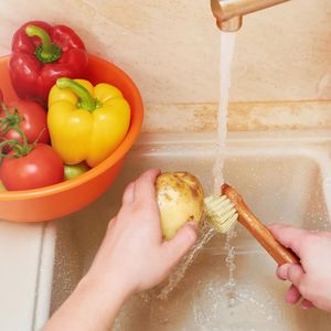 Set di 2 comode spazzole in legno per frutta e verdura, include spazzola per patate e spazzola per funghi, sicure per alimenti - Product Image 4