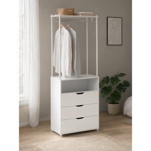 Armario Modular con Estructura Metálica, Unidad de Almacenamiento con 4 Cajones y Barra para Colgar, Estructura Blanca/Plateada, Diseño Portátil DIY - Product Image 3