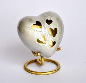 Distinctive Brass Heart Shape <b>Memorial</b> Ash <b>Keepsake</b> Urn Tribute Holder Designed With Decorative Fine Surface Finish - Product Image 6