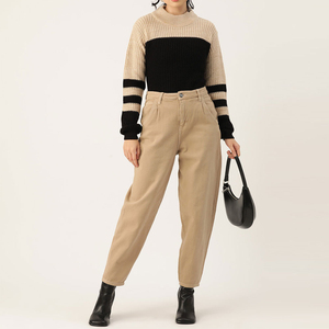 Pull en maille décontracté à col roulé pour femme, manches longues, côtelé, boutonné sur le devant, anti-boulochage, pour l'automne - Product Image 1