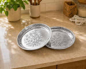 Juego de Vajilla Redonda de Metal Martillado, Estilo Minimalista, Hecho a Mano, Libre de BPA, de Lujo, para Decoración de Cocina, Apto para Alimentos, Duradero - Product Image 1
