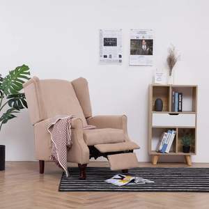 Fauteuil inclinable standard confortable en tissu polyester crème avec structure en bois - Product Image 3