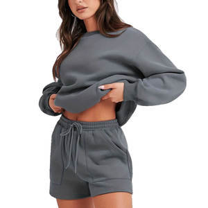 Women's Casual Cotton Fitted Zipper Tracksuit with Embroidery <b>Patch</b> Cropped Hoodie Solid Pattern Short Shorts Sets - Product Image 4